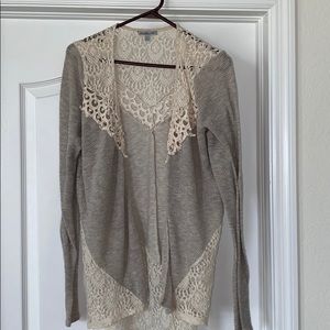 Charlotte Rusee gray and creme XL cardigan